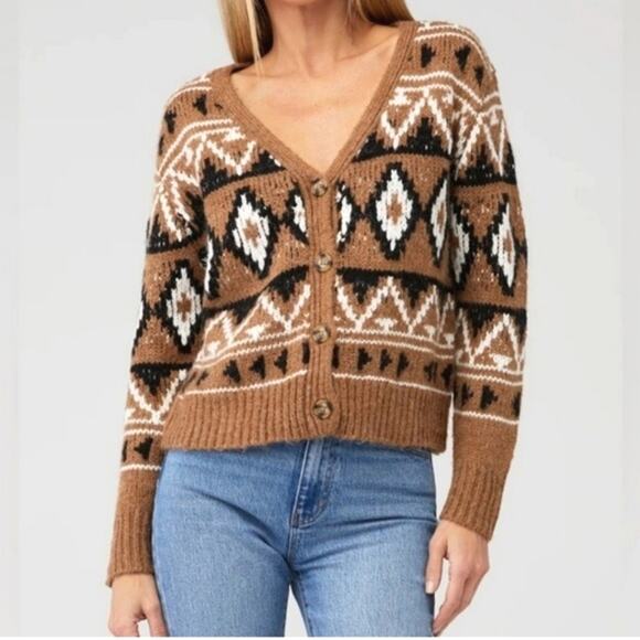 BB Dakota Steve Madden Fair Isle Aztec Button Down Cardigan Sweater Cozy Fall S - Picture 1 of 15